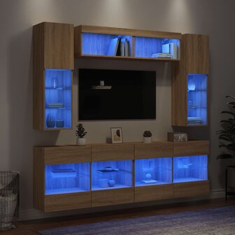 6-delige Tv-wandmeubelset met LED-verlichting sonoma eikenkleur 5