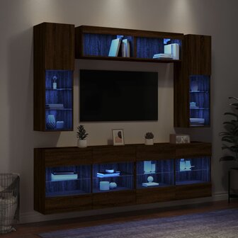 6-delige Tv-wandmeubelset met LED-verlichting bruin eikenkleur 4