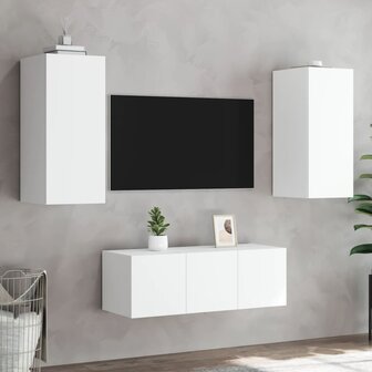 4-delige Tv-wandmeubelset met LED-verlichting bewerkt hout wit 5