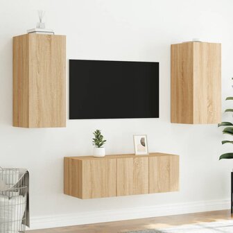 4-delige Tv-wandmeubelset met LED bewerkt hout sonoma eiken 5