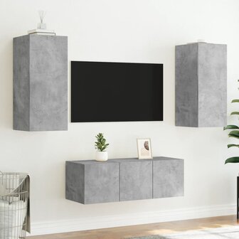 4-delige Tv-wandmeubelset met LED bewerkt hout betongrijs 5