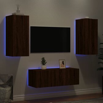 4-delige Tv-wandmeubelset met LED bewerkt hout bruineikenkleur 4