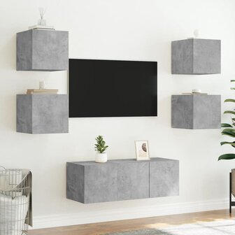 6-delige Tv-wandmeubelset met LED bewerkt hout betongrijs 5