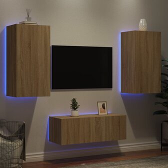 4-delige Tv-wandmeubelset met LED bewerkt hout sonoma eiken 4