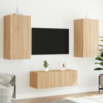 4-delige Tv-wandmeubelset met LED bewerkt hout sonoma eiken 5