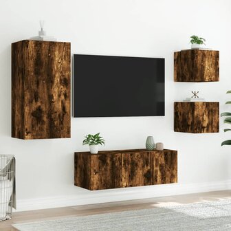 5-delige tv-wandmeubelset met LED bewerkt hout gerookt eiken 5