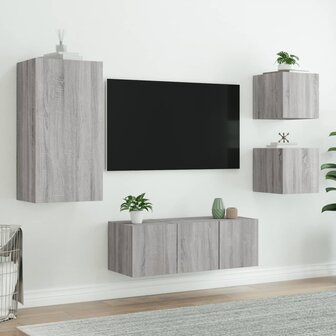 5-delige Tv-wandmeubelset met LED grijs sonoma eikenkleurig 5