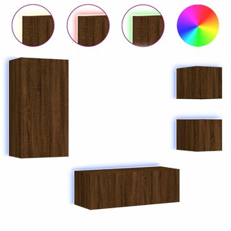 5-delige Tv-wandmeubelset met LED bewerkt hout bruineikenkleur 2