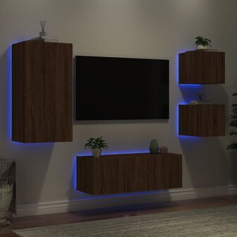 5-delige Tv-wandmeubelset met LED bewerkt hout bruineikenkleur 4