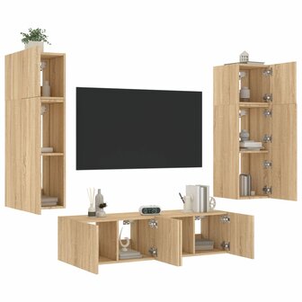 6-delige Tv-wandmeubelset met LED bewerkt hout sonoma eiken 1