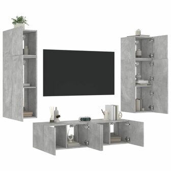 6-delige Tv-wandmeubelset met LED bewerkt hout betongrijs 1