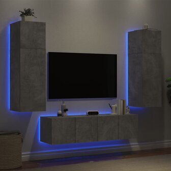 6-delige Tv-wandmeubelset met LED bewerkt hout betongrijs 4