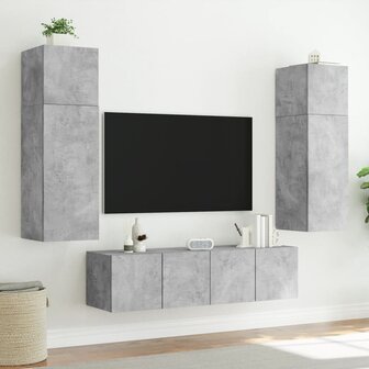 6-delige Tv-wandmeubelset met LED bewerkt hout betongrijs 5