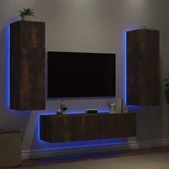 6-delige tv-wandmeubelset met LED bewerkt hout gerookt eiken 4