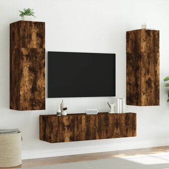 6-delige tv-wandmeubelset met LED bewerkt hout gerookt eiken 5