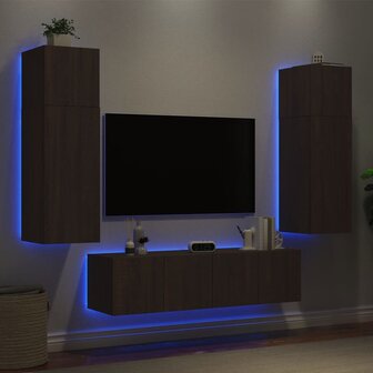 6-delige Tv-wandmeubelset met LED bewerkt hout bruineikenkleur 4