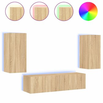 4-delige Tv-wandmeubelset met LED bewerkt hout sonoma eiken 2