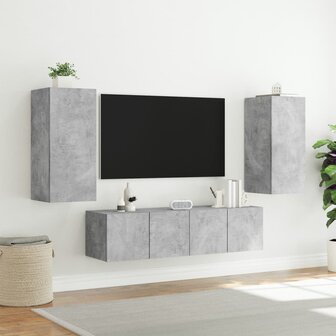 4-delige Tv-wandmeubelset met LED bewerkt hout betongrijs 5