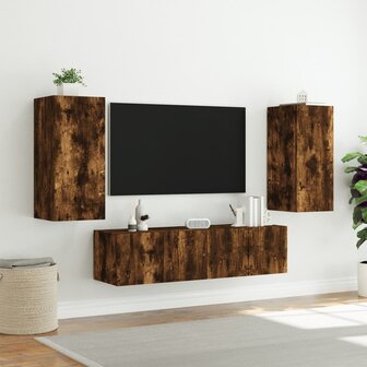 8-delige tv-wandmeubelset met LED bewerkt hout gerookt eiken 5