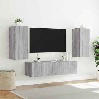 4-delige Tv-wandmeubelset met LED bewerkt hout grijs sonoma 5