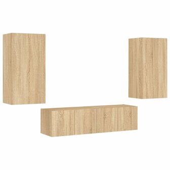 4-delige Tv-wandmeubelset met LED bewerkt hout sonoma eiken 3