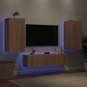 4-delige Tv-wandmeubelset met LED bewerkt hout sonoma eiken 4