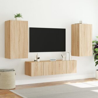 4-delige Tv-wandmeubelset met LED bewerkt hout sonoma eiken 5