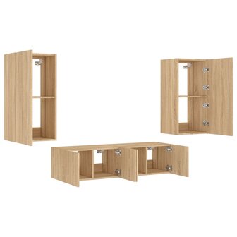 4-delige Tv-wandmeubelset met LED bewerkt hout sonoma eiken 6