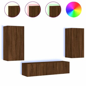 4-delige Tv-wandmeubelset met LED bewerkt hout bruineikenkleur 2