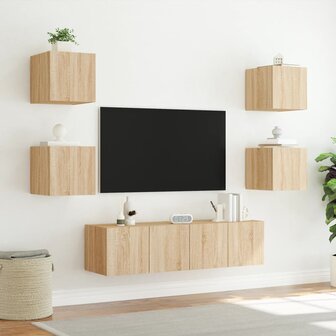 6-delige Tv-wandmeubelset met LED bewerkt hout sonoma eiken 5