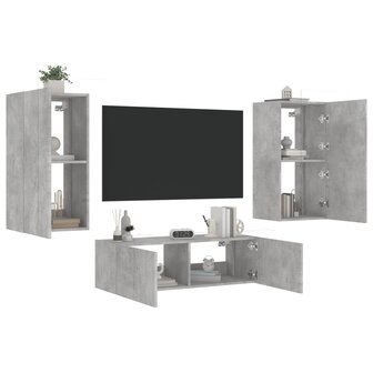 3-delige tv-wandmeubelset met LED-verlichting betongrijs 1