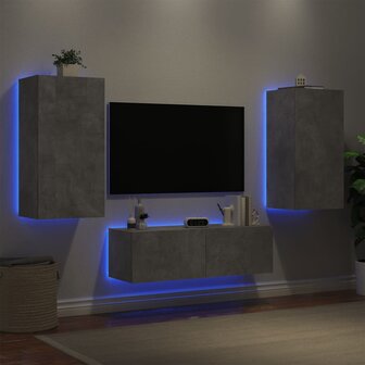 3-delige tv-wandmeubelset met LED-verlichting betongrijs 4