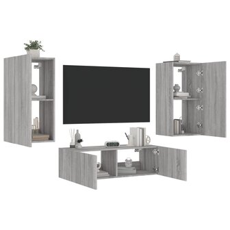 3-delige tv-wandmeubelset met LED-verlichting grijs sonoma 1