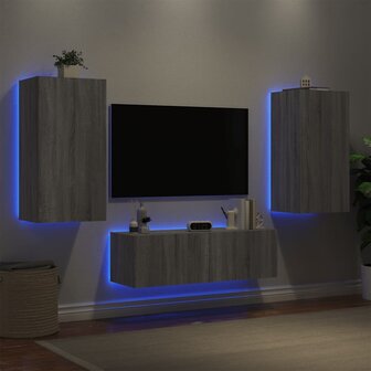 3-delige tv-wandmeubelset met LED-verlichting grijs sonoma 4