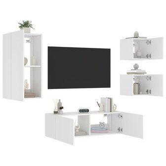 4-delige tv-wandmeubelset met LED-verlichting wit 1