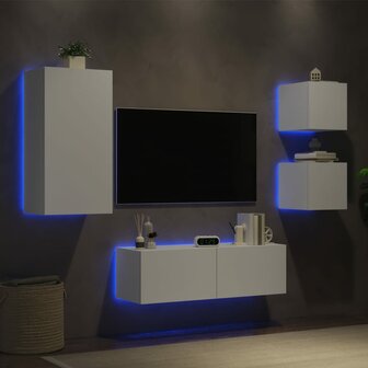 4-delige tv-wandmeubelset met LED-verlichting wit 4