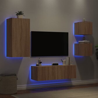 4-delige Tv-wandmeubelset met LED-verlichting sonoma eikenkleur 4