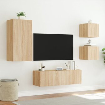 4-delige Tv-wandmeubelset met LED-verlichting sonoma eikenkleur 5