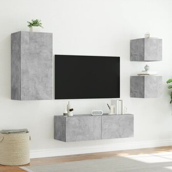 4-delige tv-wandmeubelset met LED-verlichting betongrijs 5