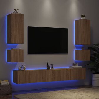 6-delige Tv-wandmeubelset met LED-verlichting sonoma eikenkleur 4