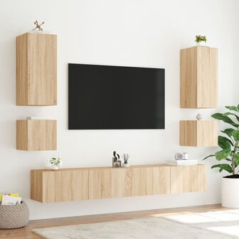 6-delige Tv-wandmeubelset met LED-verlichting sonoma eikenkleur 5