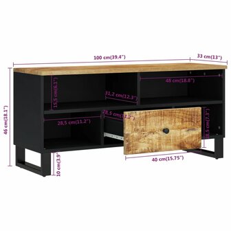 Tv-meubel 100x33x46 cm massief mangohout en bewerkt hout 8