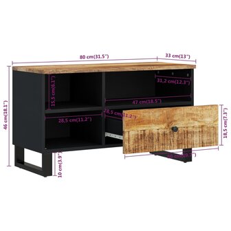 Tv-meubel 80x33x46 cm massief mangohout en bewerkt hout 8