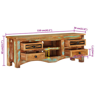 Tv-meubel 110x30x40 cm massief gerecycled hout 10