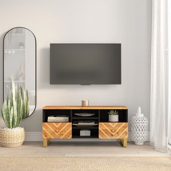 Tv-meubel 100x33,5x46 cm massief mangohout bruin en zwart 1