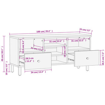 Tv-meubel 100x33x46 cm massief mangohout zwart 10