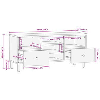 Tv-meubel 100x33x46 cm massief acaciahout 12