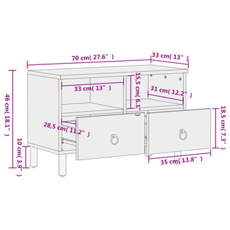 Tv-meubel 70x33x46 cm massief mangohout 12