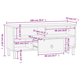 Tv-meubel 100x33x46 cm massief mangohout 11