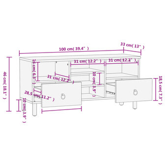 Tv-meubel 100x33x46 cm massief mangohout 11